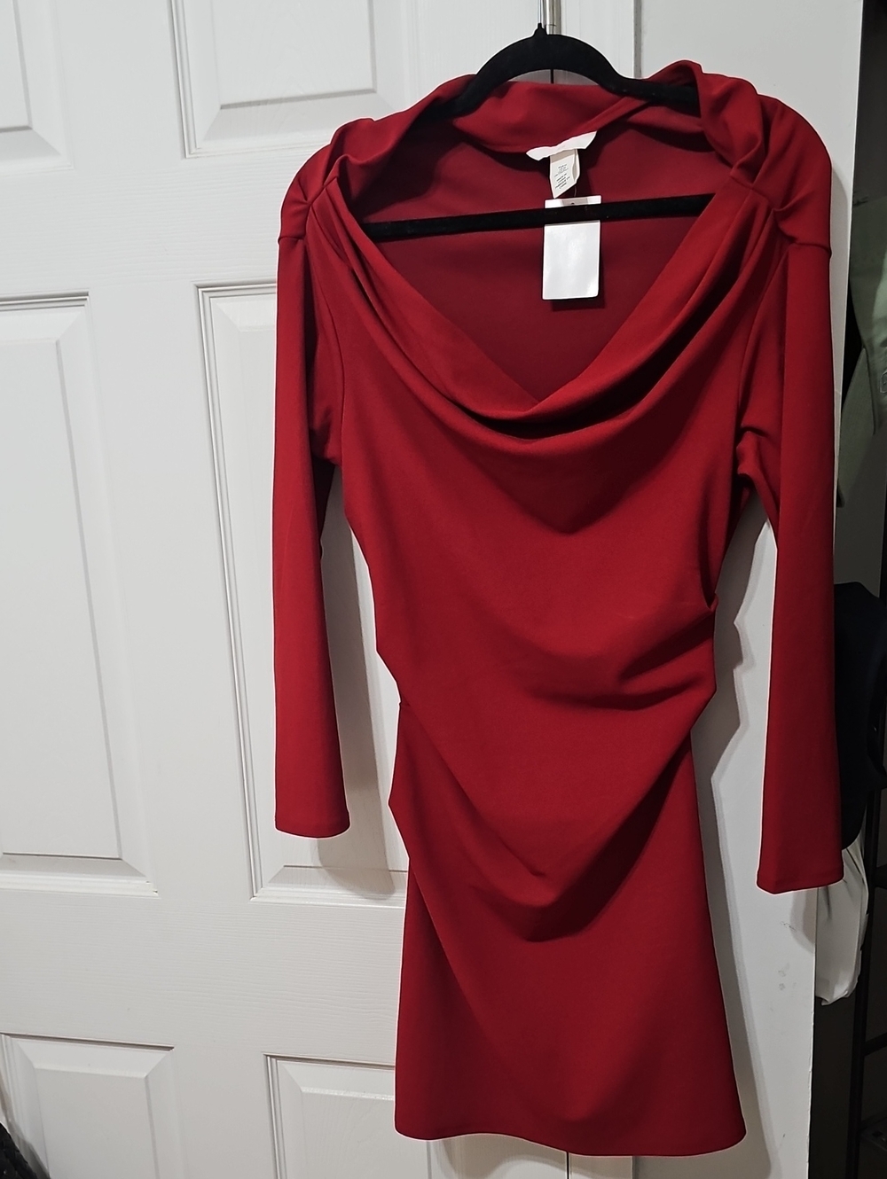 Red Cowl Neck Long Sleeve Women's Dress